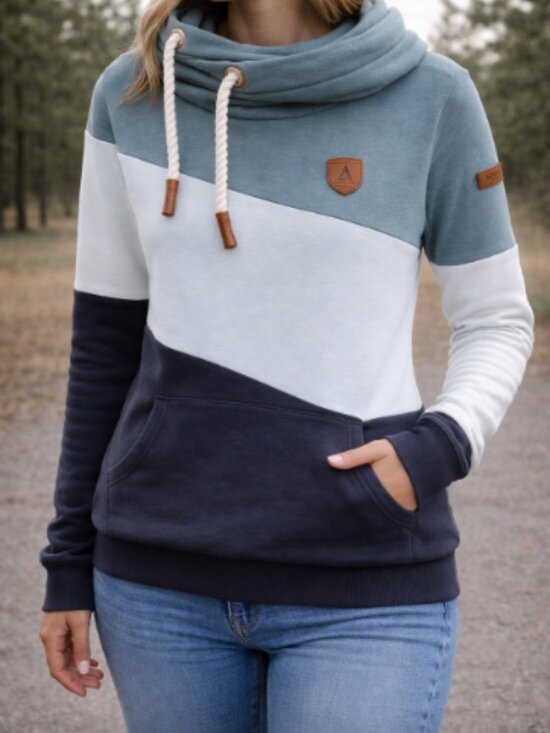 Wanakome Tops - Wanakome Colorblock Hoodie Cowl Neck Pullover Blue Size Small